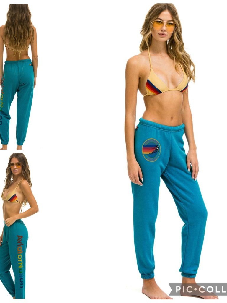 Aviator Nation Venice Teal Joggers With Rainbow Side Logo
